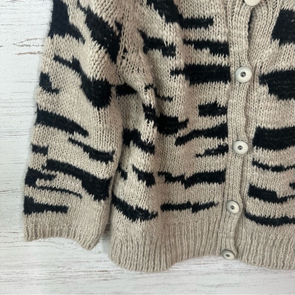 ANTHROPOLOGIE Sleeping On Snow Zebra Chunky Knit Cardigan M Wool Mohair Tan - Picture 6 of 10